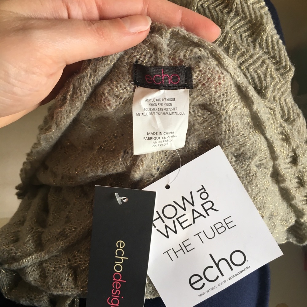 Anthropologie Infinity Scarf Echo The Tube Crochet NWT Grey Tan Neutral - Picture 7 of 8